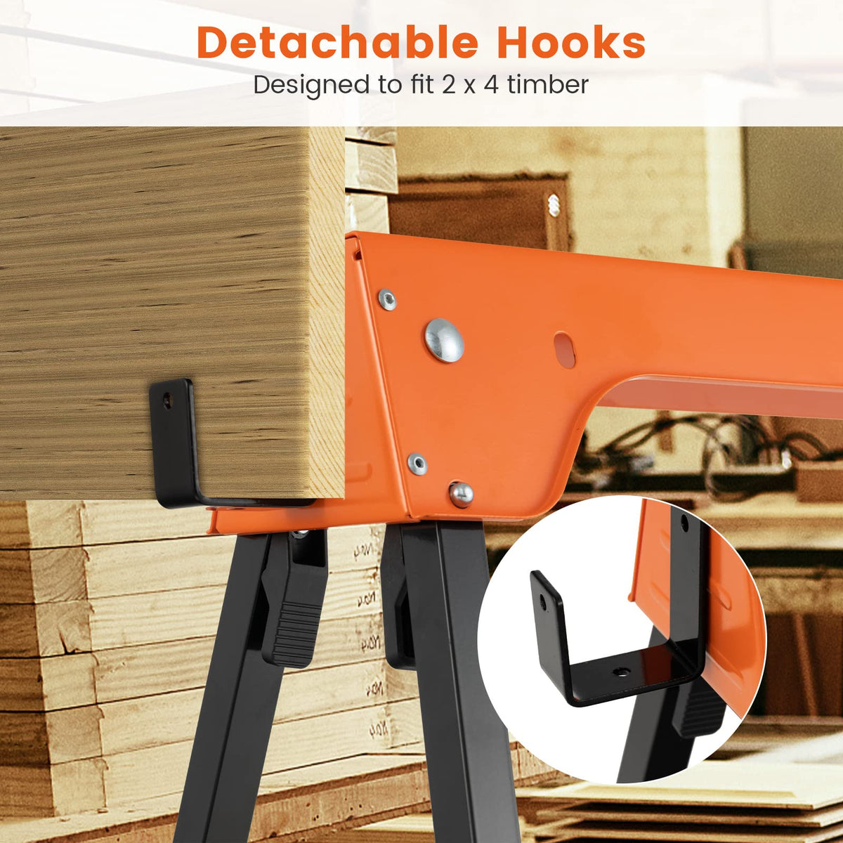 Folding Saw Horses 2 Pack 2644 LBS Capacity with Hooks D9150