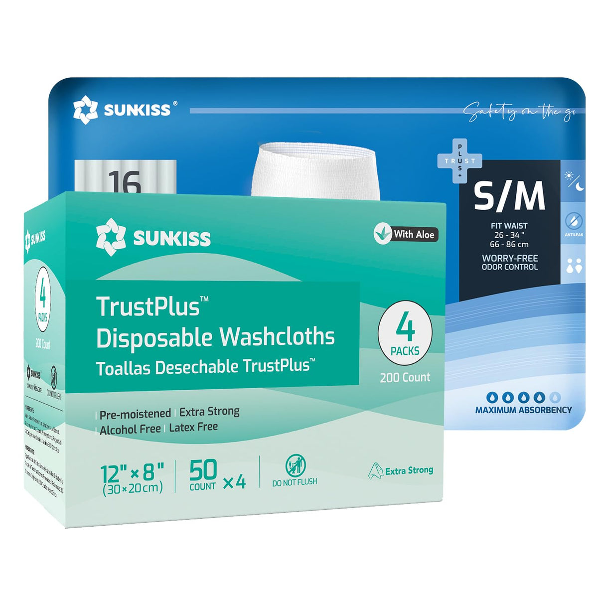 Incontinence Disposable Underwear Small/Medium 16 Count & Wet Wipes 200 Count H894910