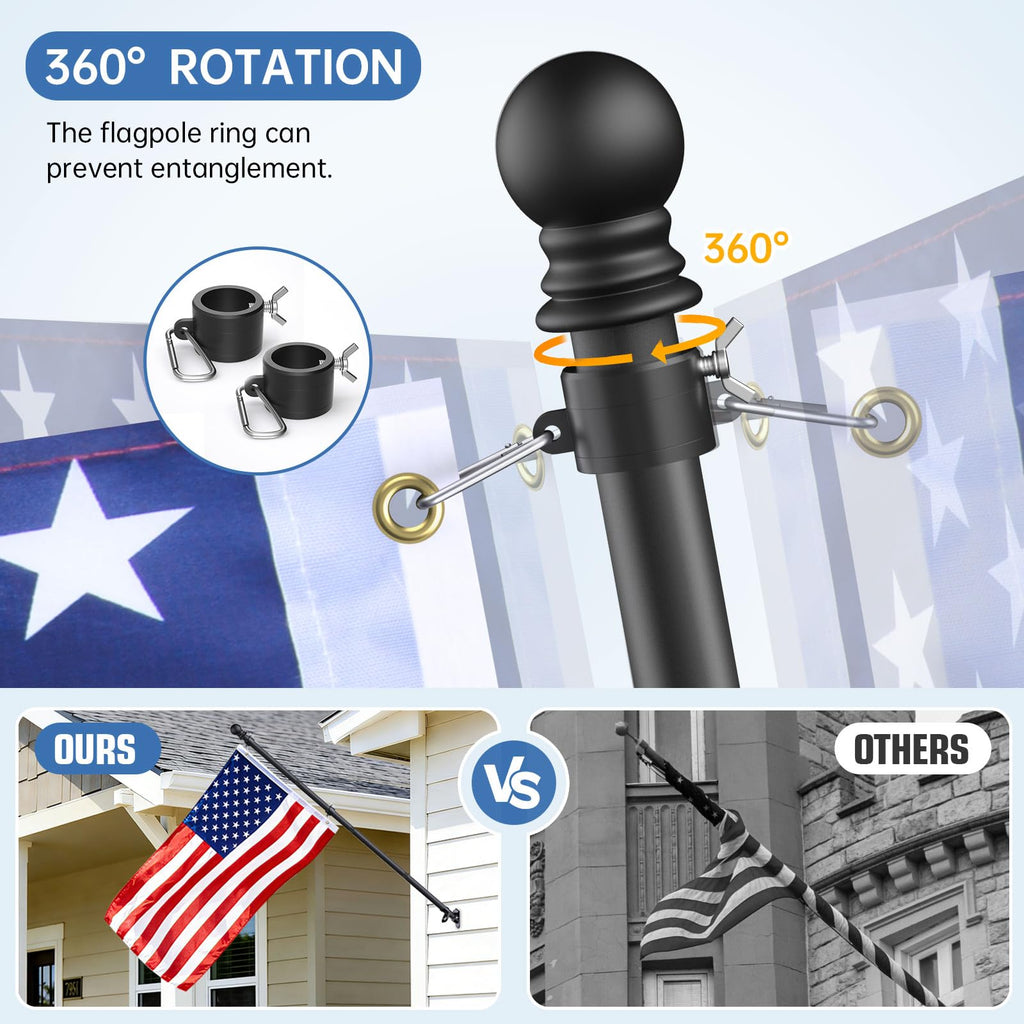 6FT Heavy Duty Tangle Free Steel Flag Pole Kit with 3x5 USA Flag V379