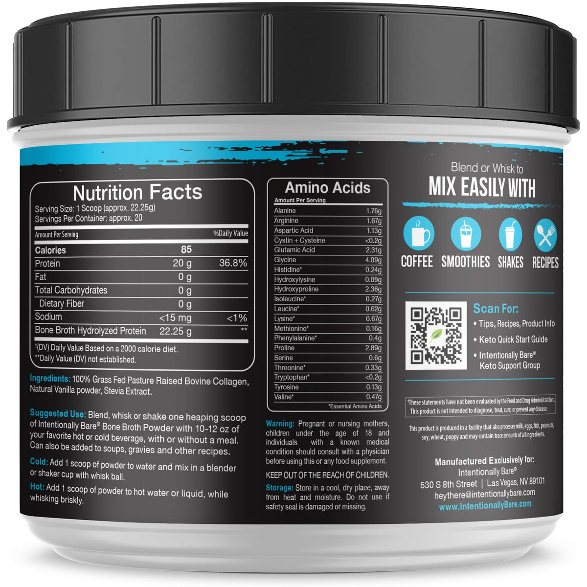 Grass-fed Vanilla Bone Broth Protein Powder 16.5oz K573