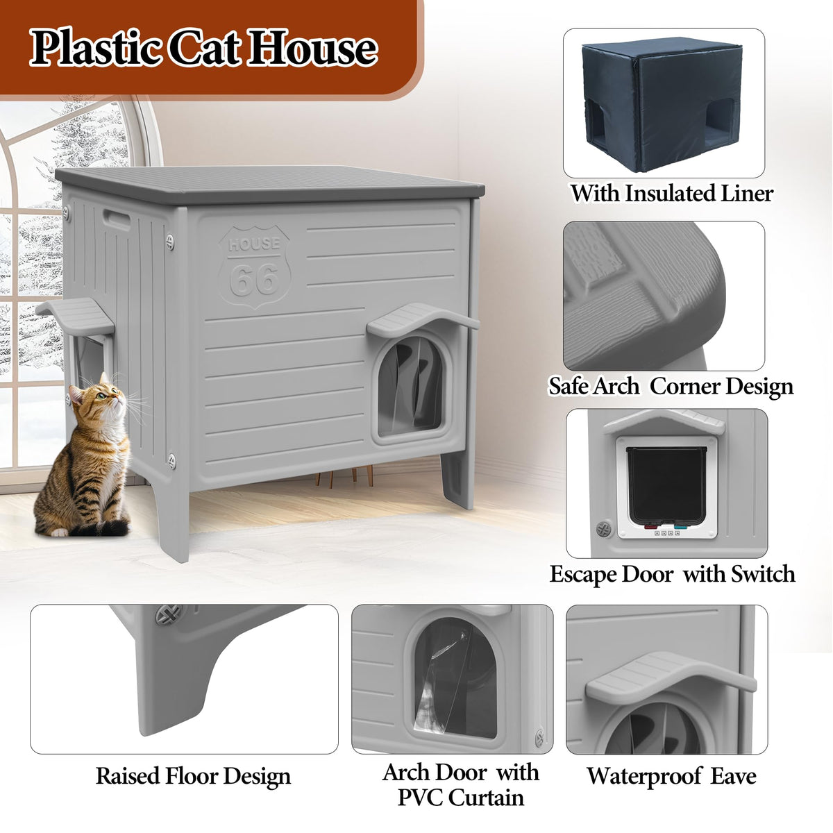 Insulated Outdoor Weatherproof Plastic Cat House F692