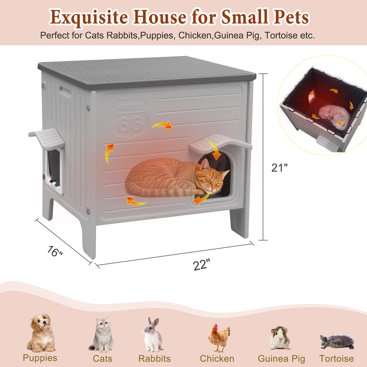 Insulated Outdoor Weatherproof Plastic Cat House F692