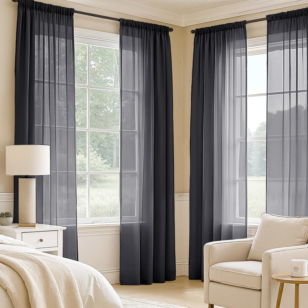 Black Sheer Curtains 84 Inches Long 4 Panels Z4547