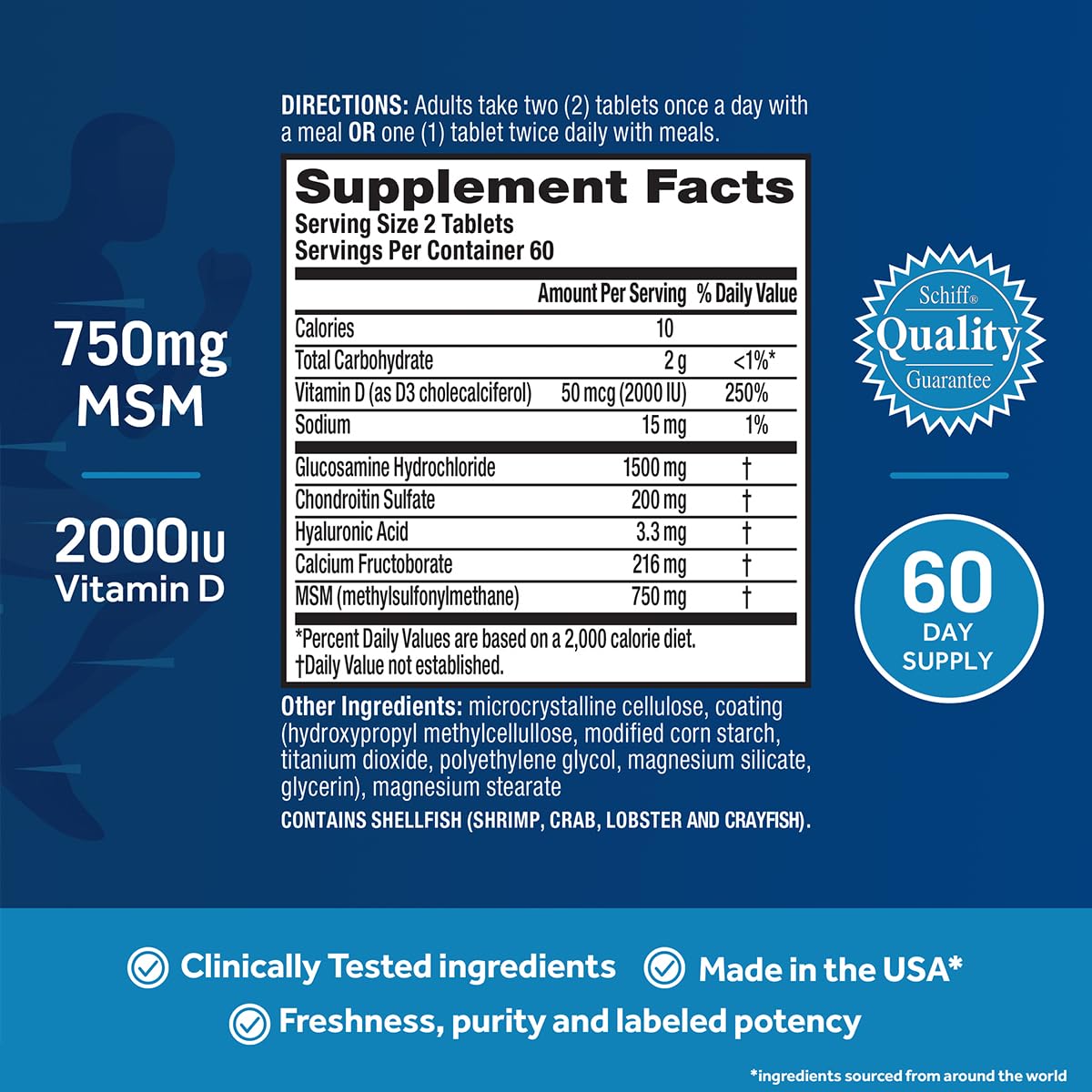 Glucosamine Chondroitin MSM Vitamin D3 Joint Support Supplement 120 Tablets 2 Pack T10080