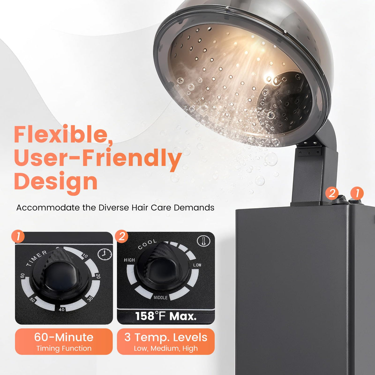 1200W Freestanding Hooded Hair Dryer with Wheels Y4359