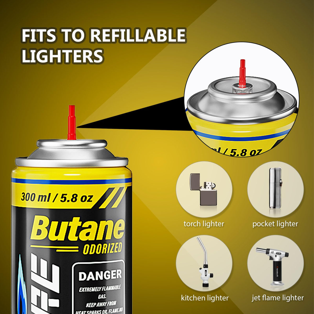 Pack of 2 Butane Fuel Refill 10.56 fl oz Canister with 5 Nozzle Adapters B6722