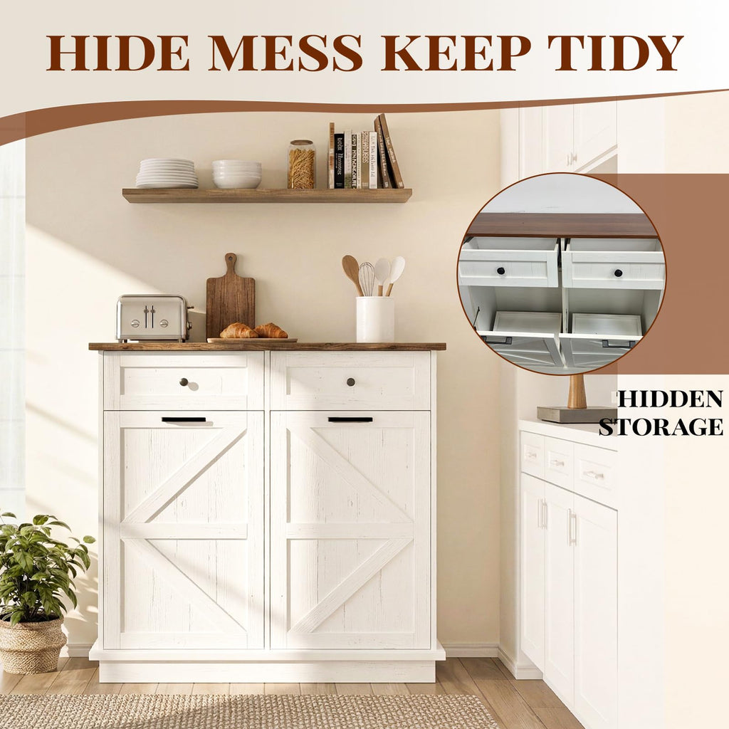 White Tilt-Out Trash Can Cabinet X430534