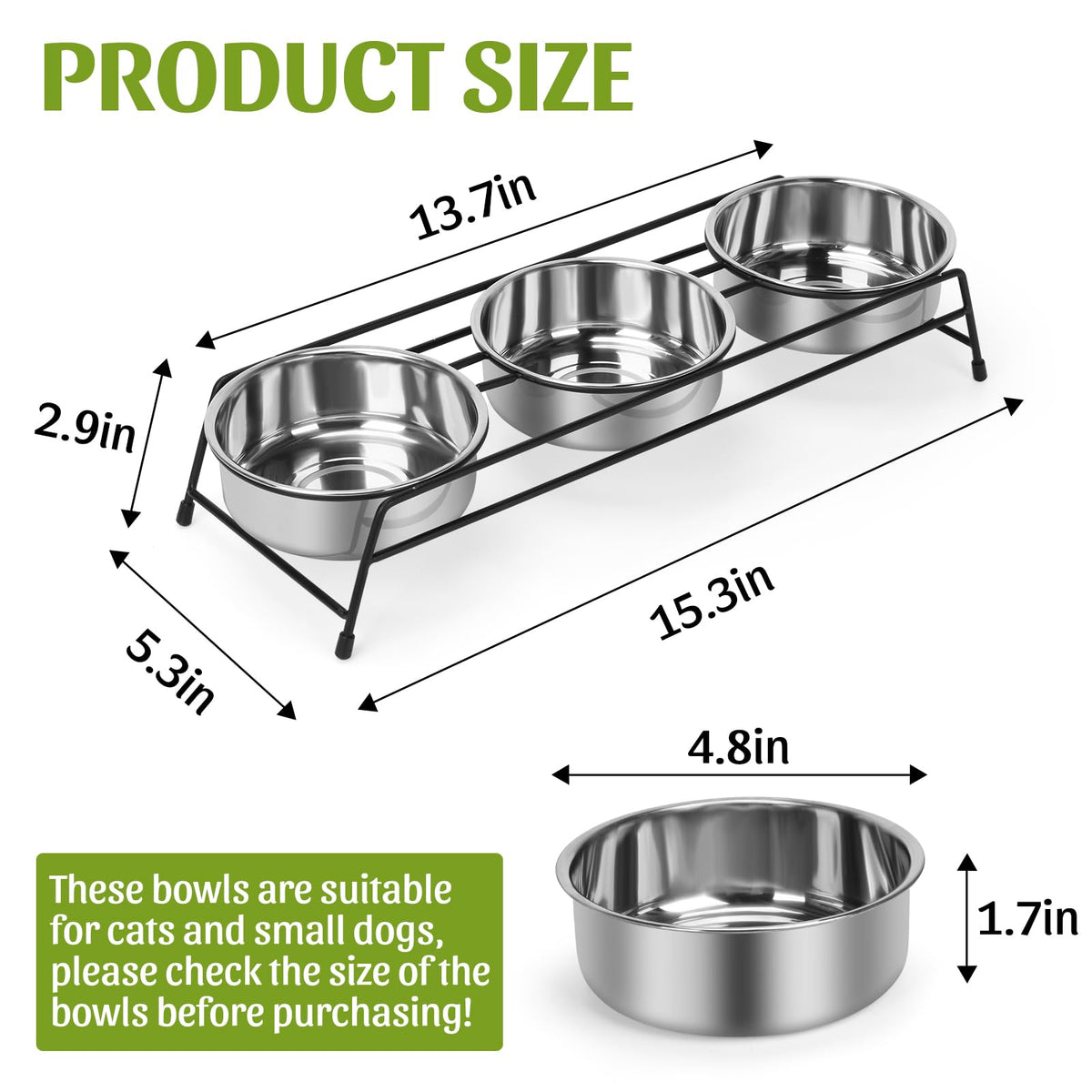 Raised 3 Stainless Steel Elevated Pet Bowls C8976