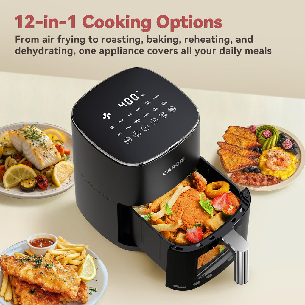6 Qt Air Fryer with Viewing Window, 12 Presets, Nonstick Dishwasher-Safe Basket, Black Y308