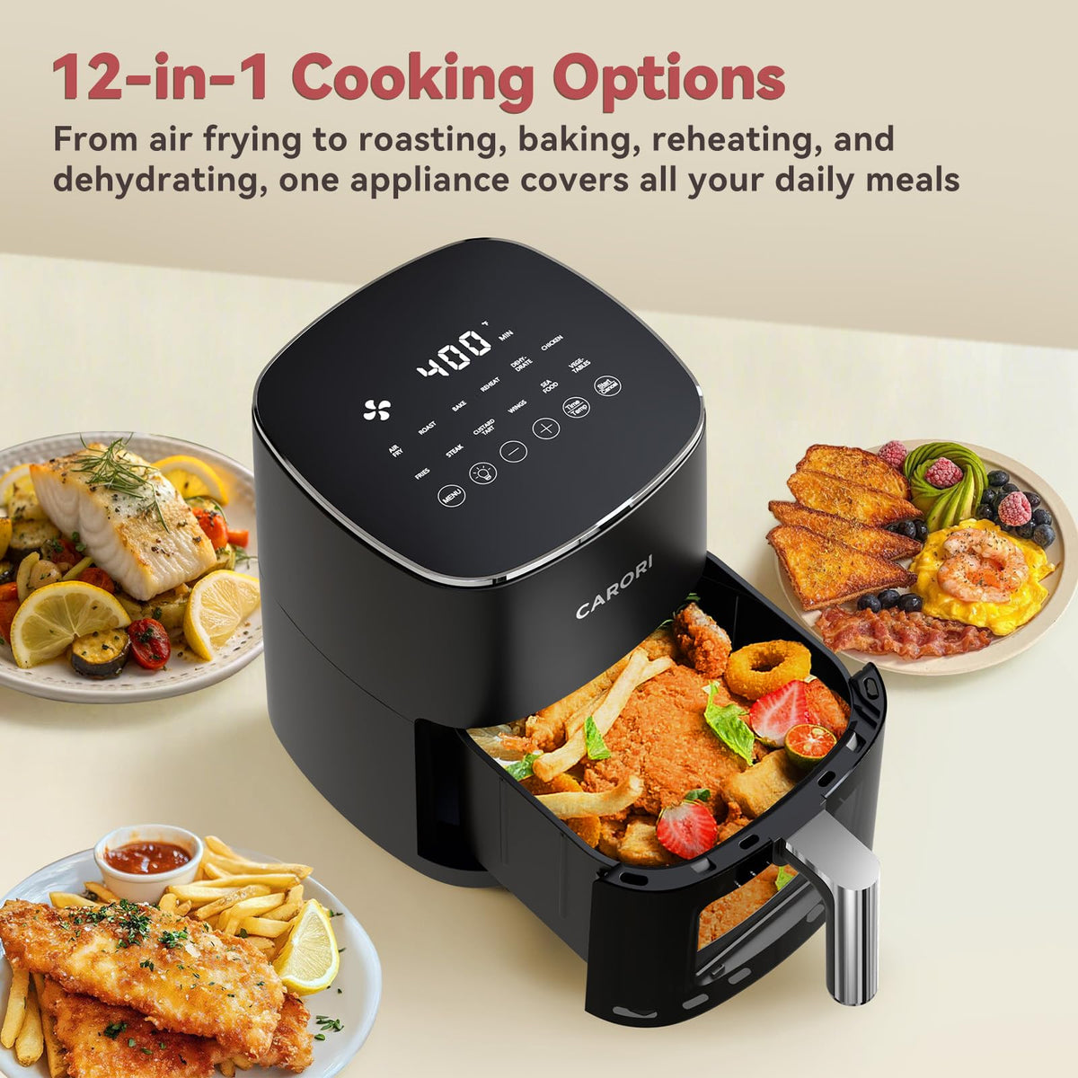 6 Qt Air Fryer with Viewing Window, 12 Presets, Nonstick Dishwasher-Safe Basket, Black Y308