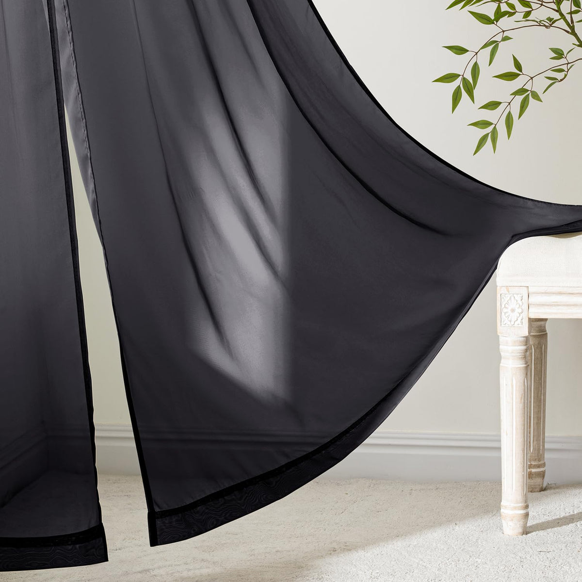 Black Sheer Curtains 84 Inches Long 4 Panels Z4547