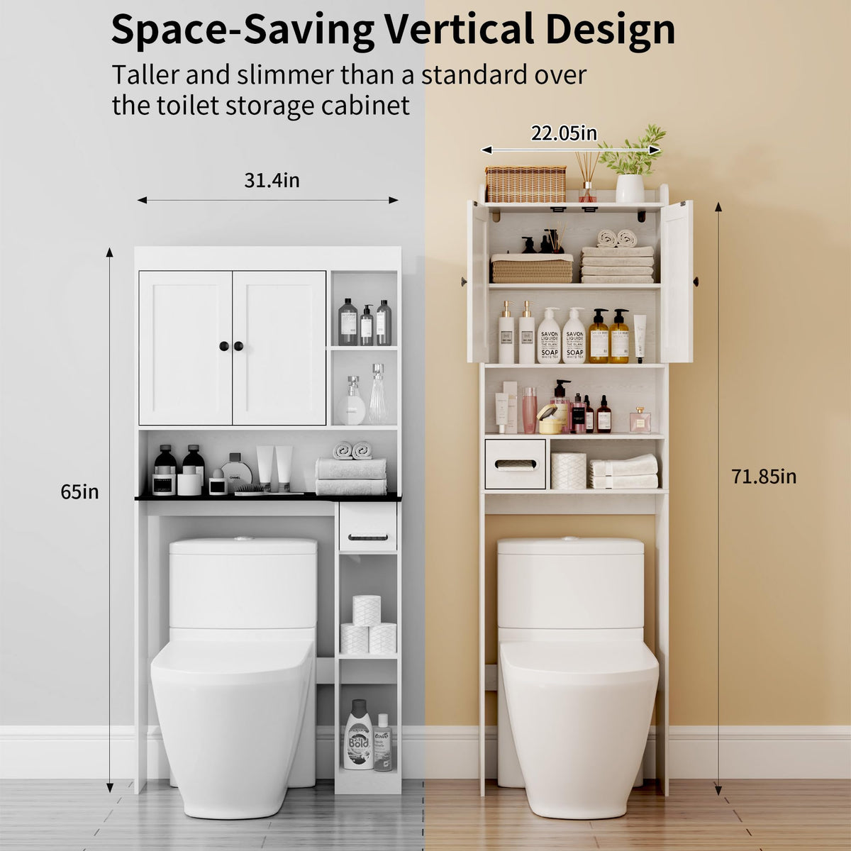 White Over the Toilet Storage Cabinet with Adjustable Shelves A546669