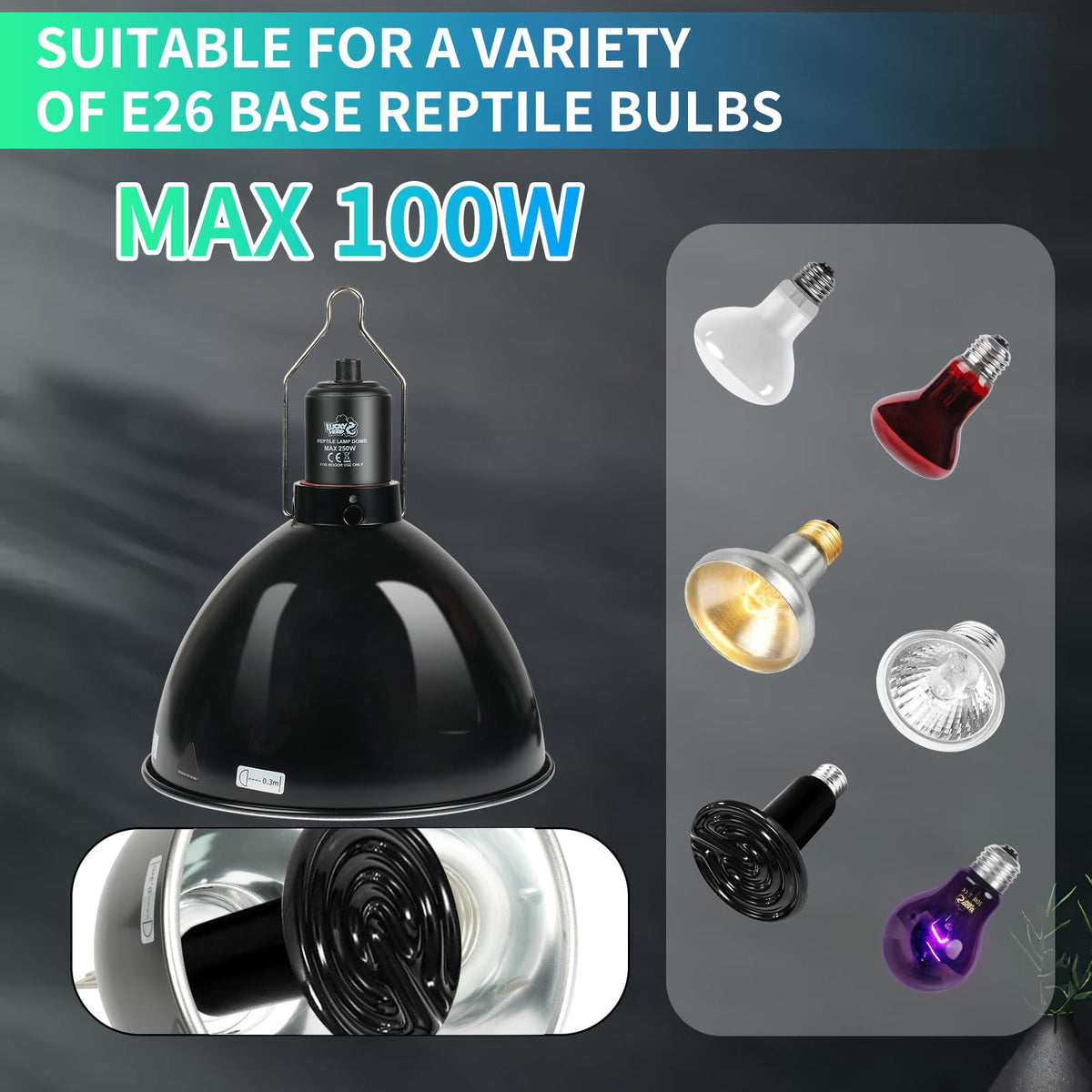 5.5 Inch Deep Dome Reptile Light Fixture with Dimming Thermostat X3775
