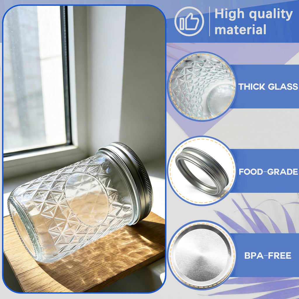 8oz & 16oz 24 Pack Canning Glass Jars with Airtight Lids J442