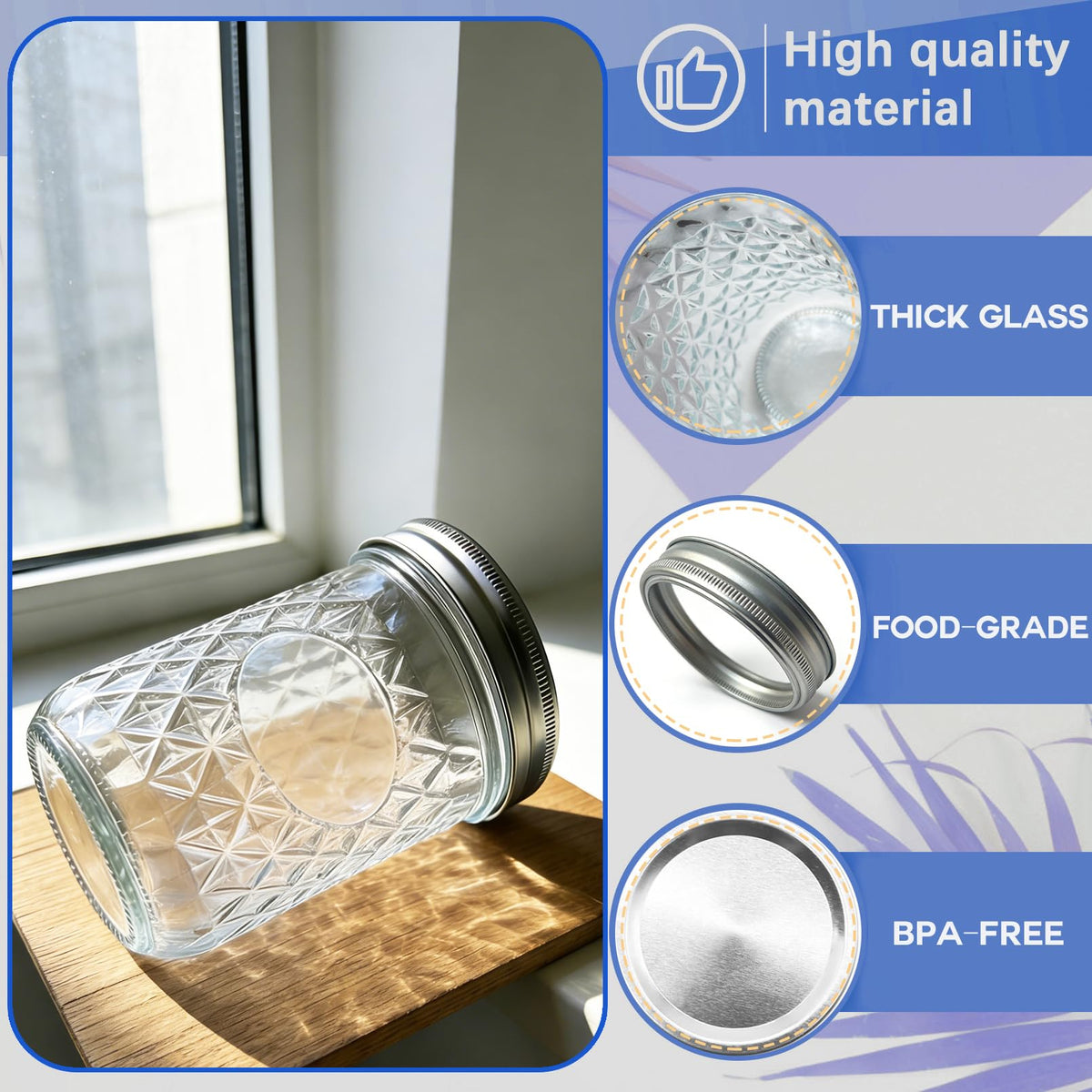 8oz & 16oz 24 Pack Canning Glass Jars with Airtight Lids J442