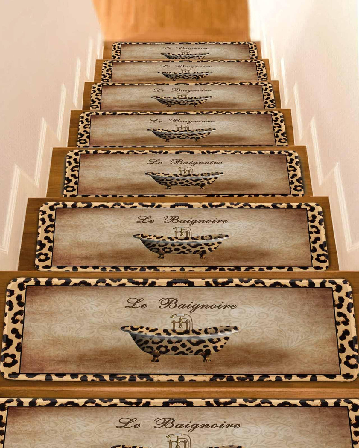 Leopard Printed Peel and Stick Stair Treads 8"x30" 15PCS K65454