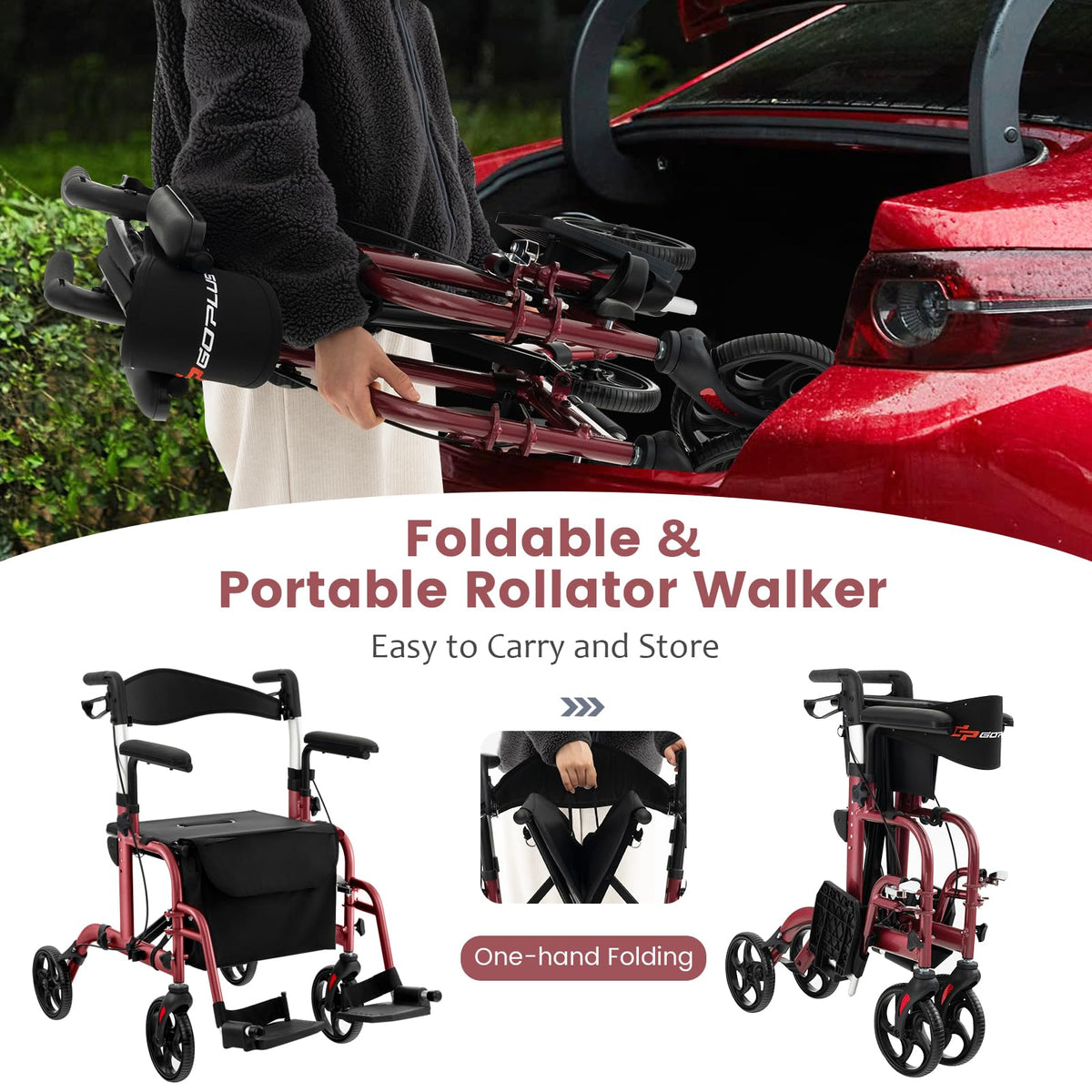 2 in 1 Folding Rollator Walker with Seat X88020