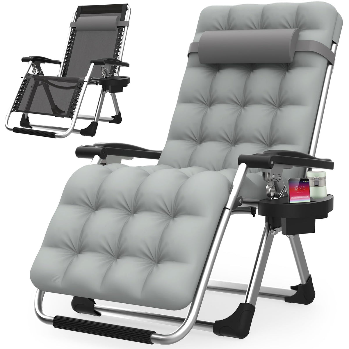 Zero Gravity Reclining Camping Lounge Chair with Cup Holder A87976