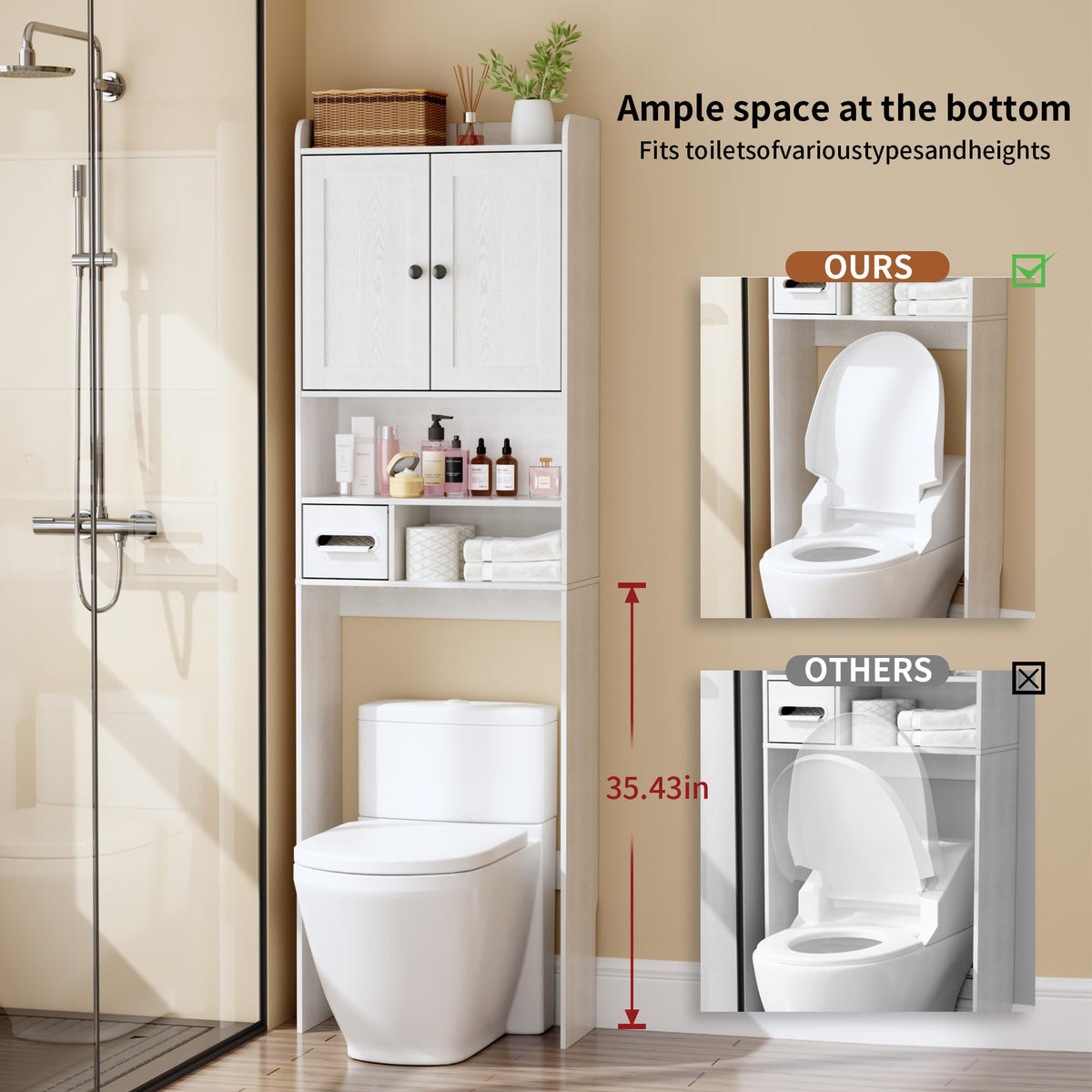 White Over the Toilet Storage Cabinet with Adjustable Shelves A546669