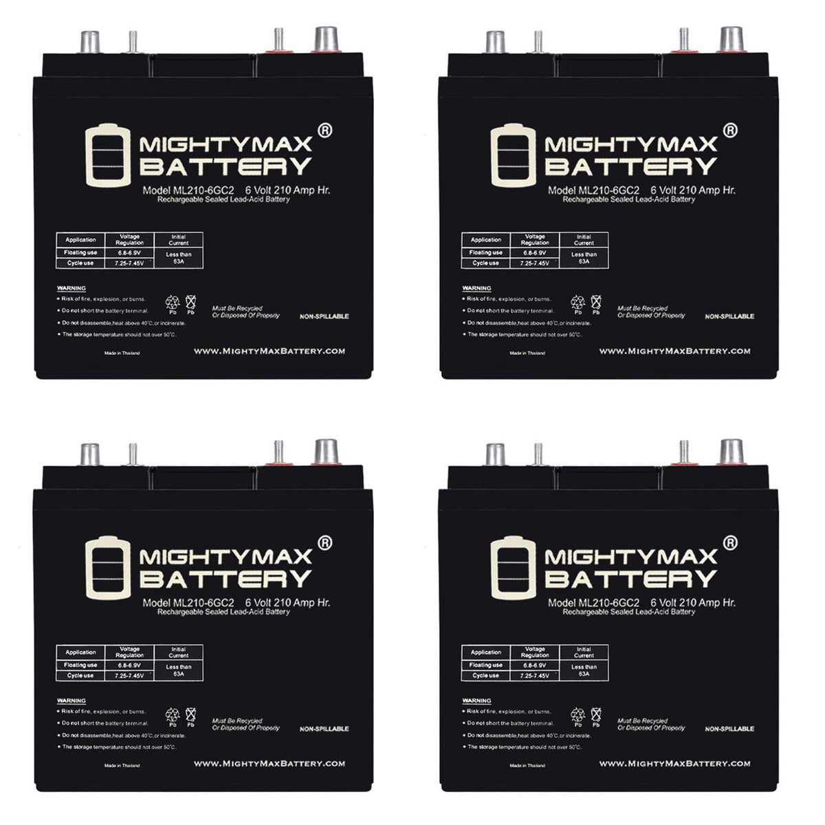 6V 210AH Dual Terminal SLA Replacement Battery 4 Pack Q966991