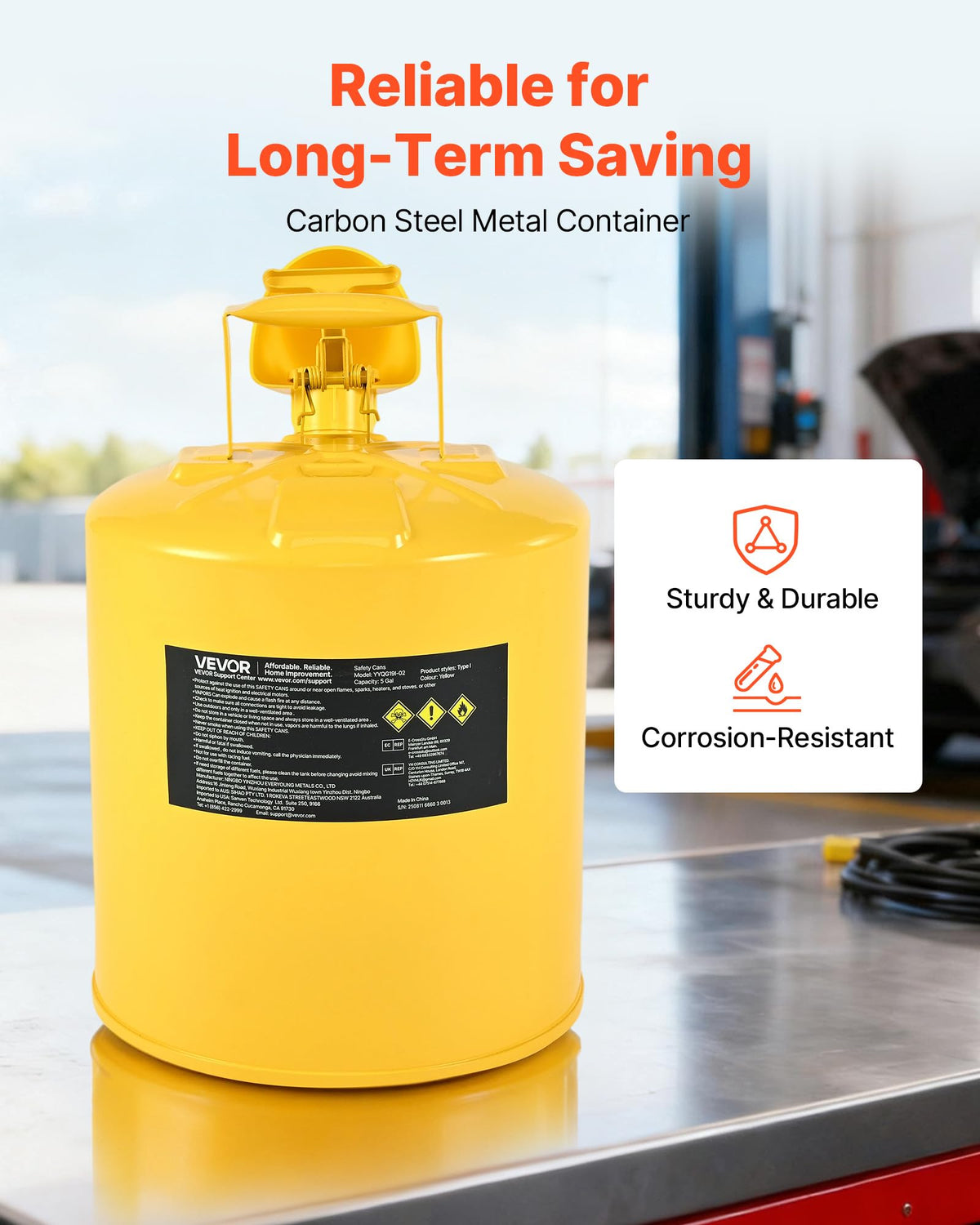 5 Gallon Type I Yellow Metal Container with Flame Arrester R47556