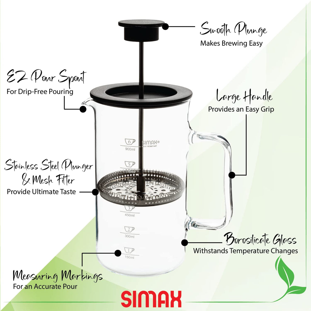 1 Liter Dishwasher Safe Borosilicate Glass French Press B6286