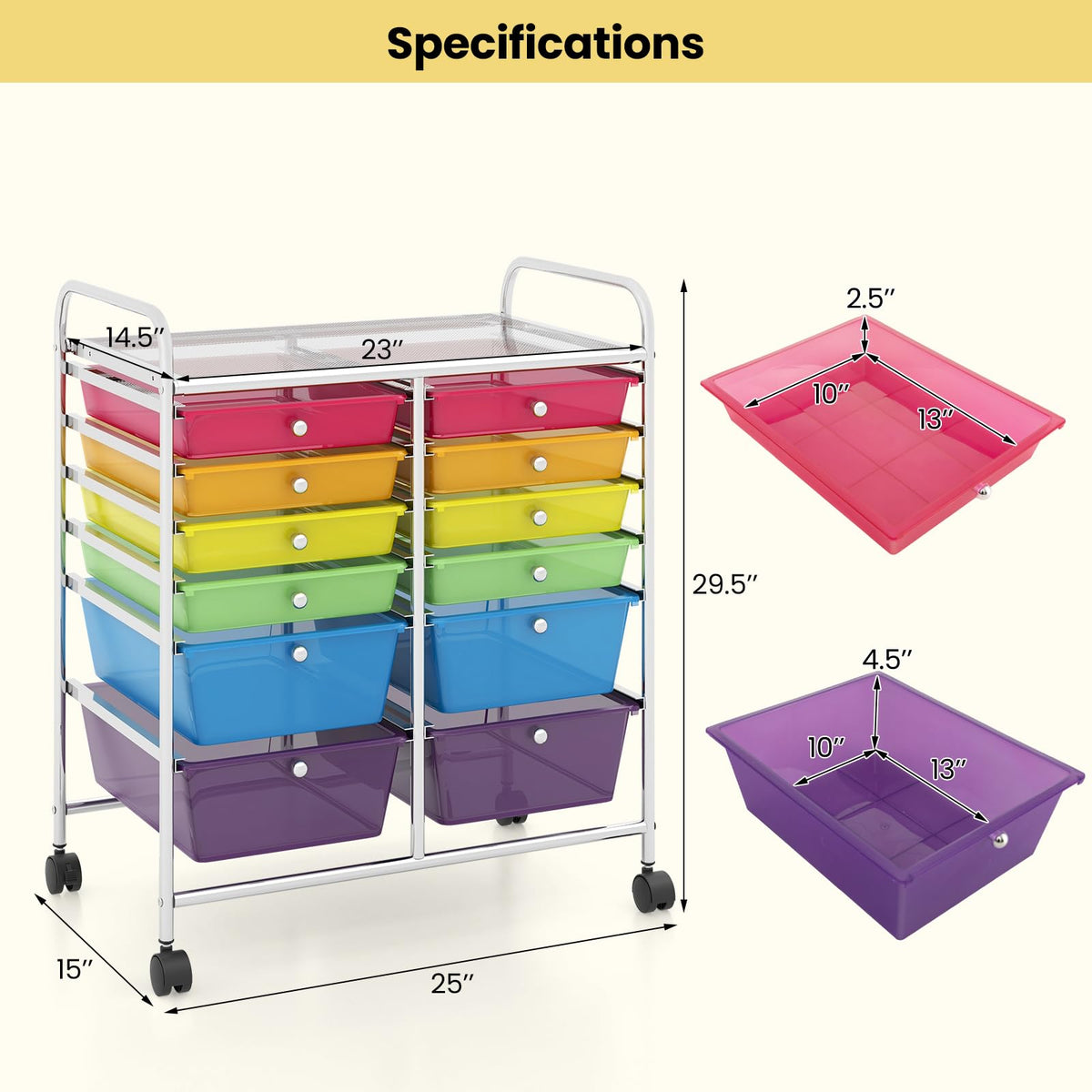 12 Drawer Rolling Storage Cart with Lockable Wheel Y5319