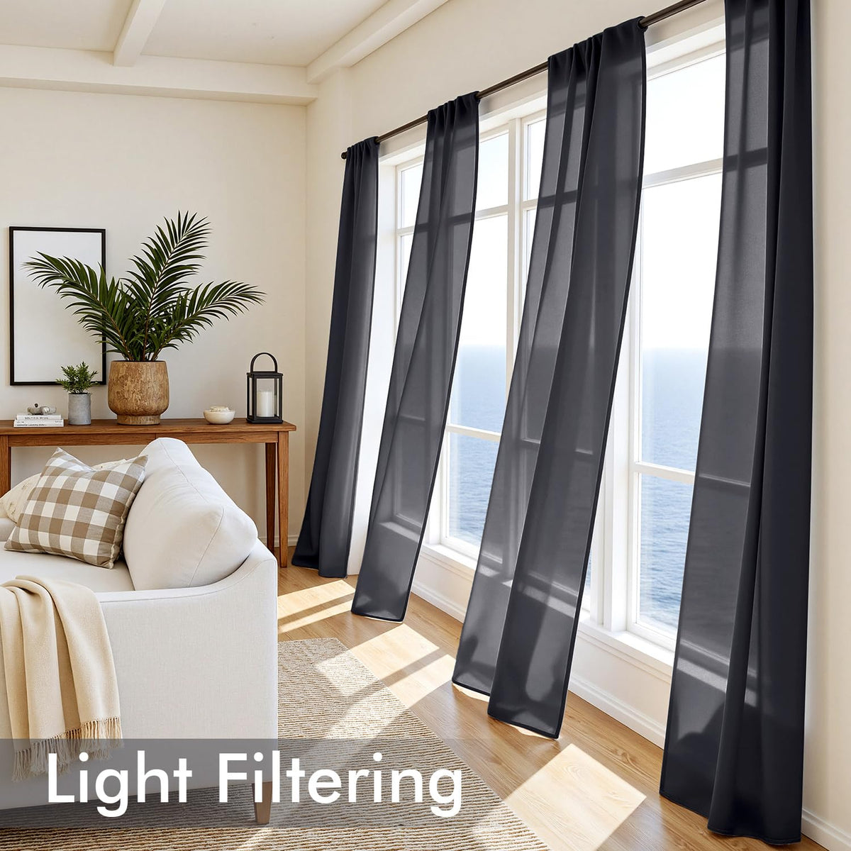 Black Sheer Curtains 84 Inches Long 4 Panels Z4547