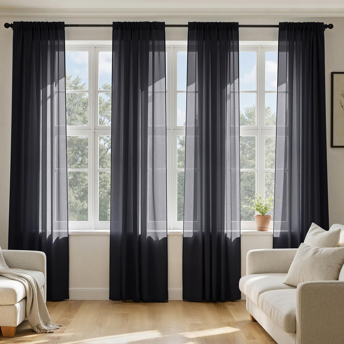 Black Sheer Curtains 84 Inches Long 4 Panels Z4547