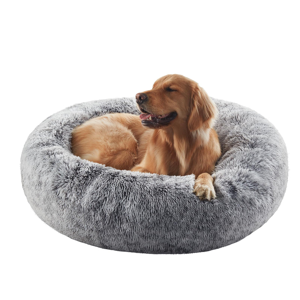 36 inches Faux Fur Fluffy Donut Dog Bed Dark Grey P63440