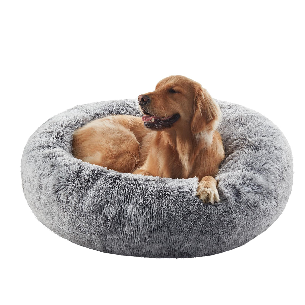 36 inches Faux Fur Fluffy Donut Dog Bed Dark Grey P63440