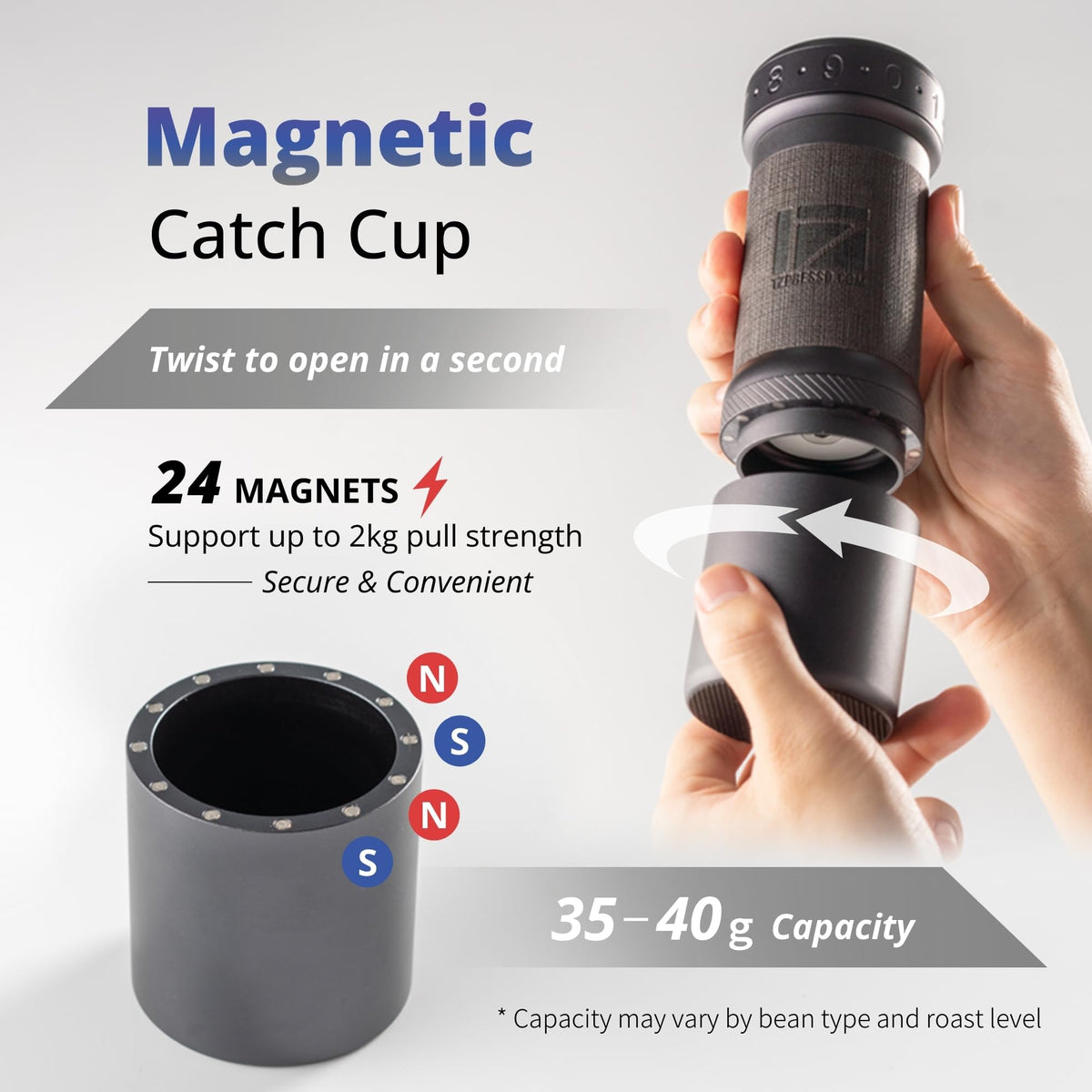 Manual Coffee Grinder Silver with Carrying Case Stainless Steel Conical Burr X4438