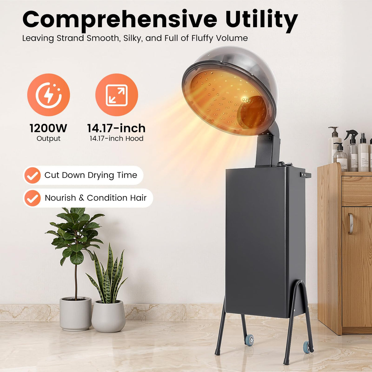 1200W Freestanding Hooded Hair Dryer with Wheels Y4359