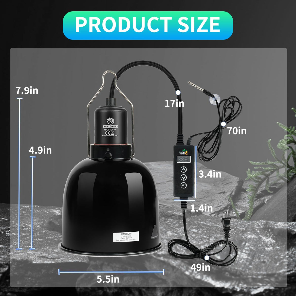 5.5 Inch Deep Dome Reptile Light Fixture with Dimming Thermostat X3775