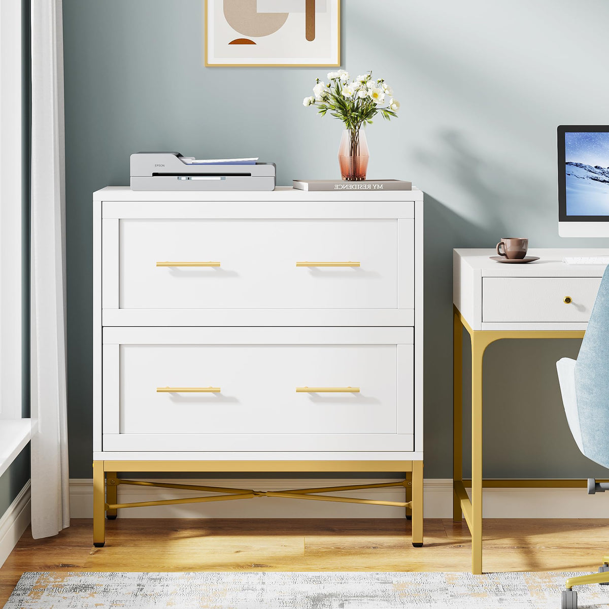 White 2 Drawer Wood File Cabinet S340
