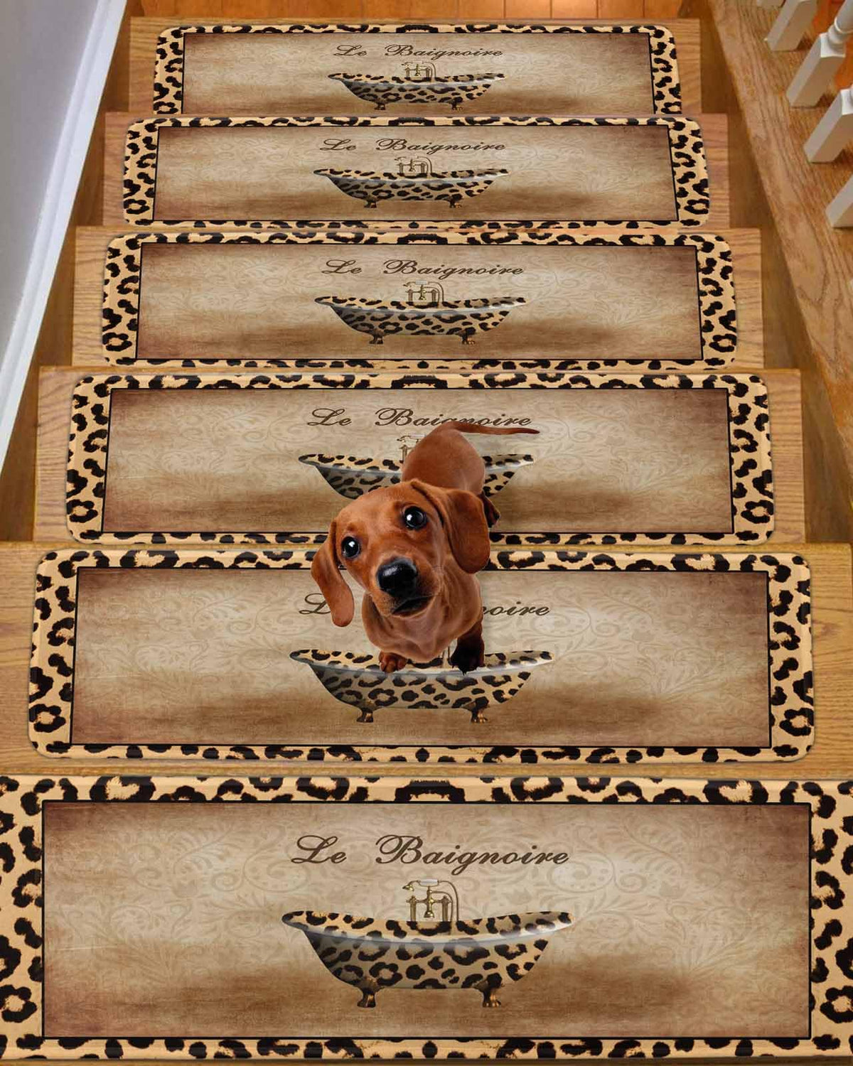 Leopard Printed Peel and Stick Stair Treads 8"x30" 15PCS K65454