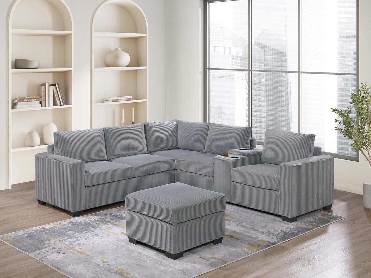 Light Gray Corduroy Upholstered Sectional Sofa Set S135610