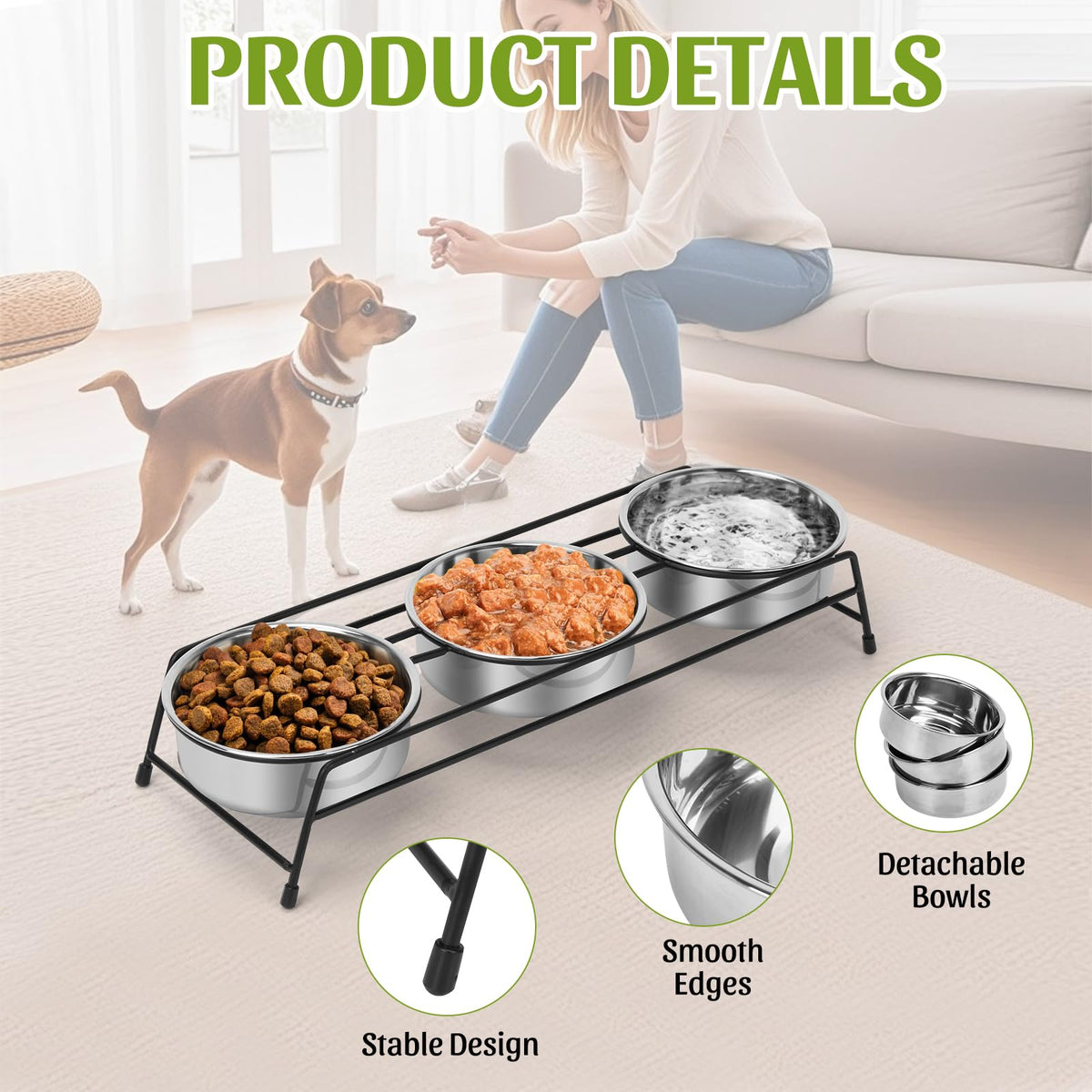 Raised 3 Stainless Steel Elevated Pet Bowls C8976