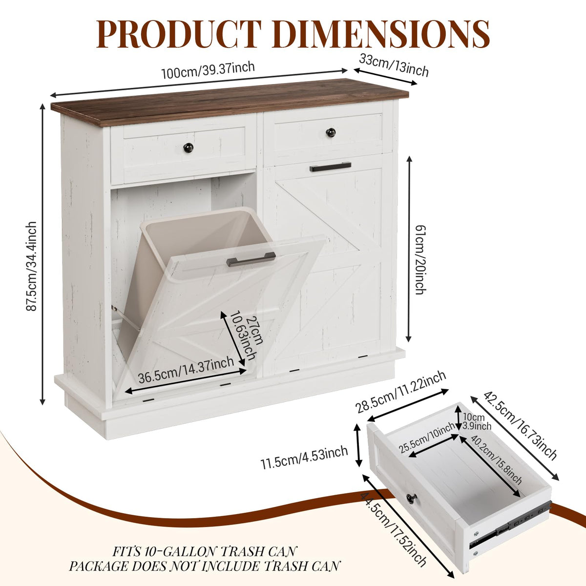 White Tilt-Out Trash Can Cabinet X430534