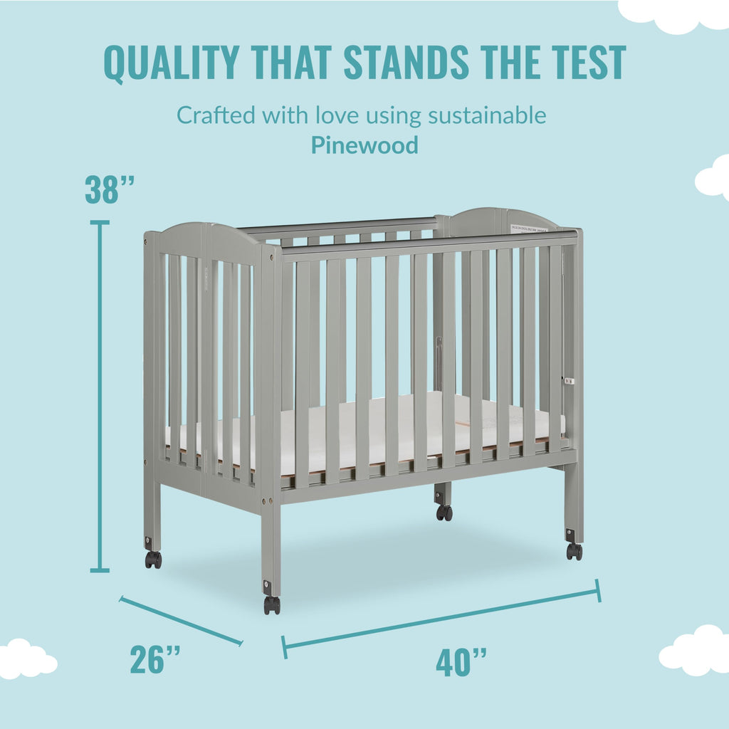 Cool Grey 2 in 1 Folding Portable Crib with 3” Fiber Mattress J62546
