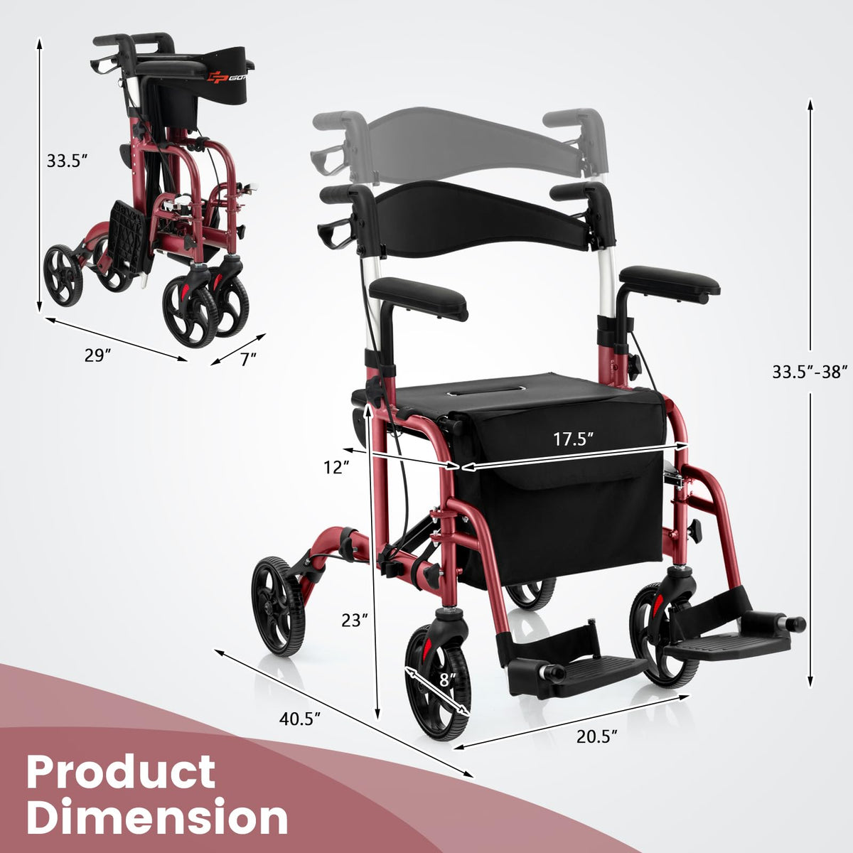 2 in 1 Folding Rollator Walker with Seat X88020