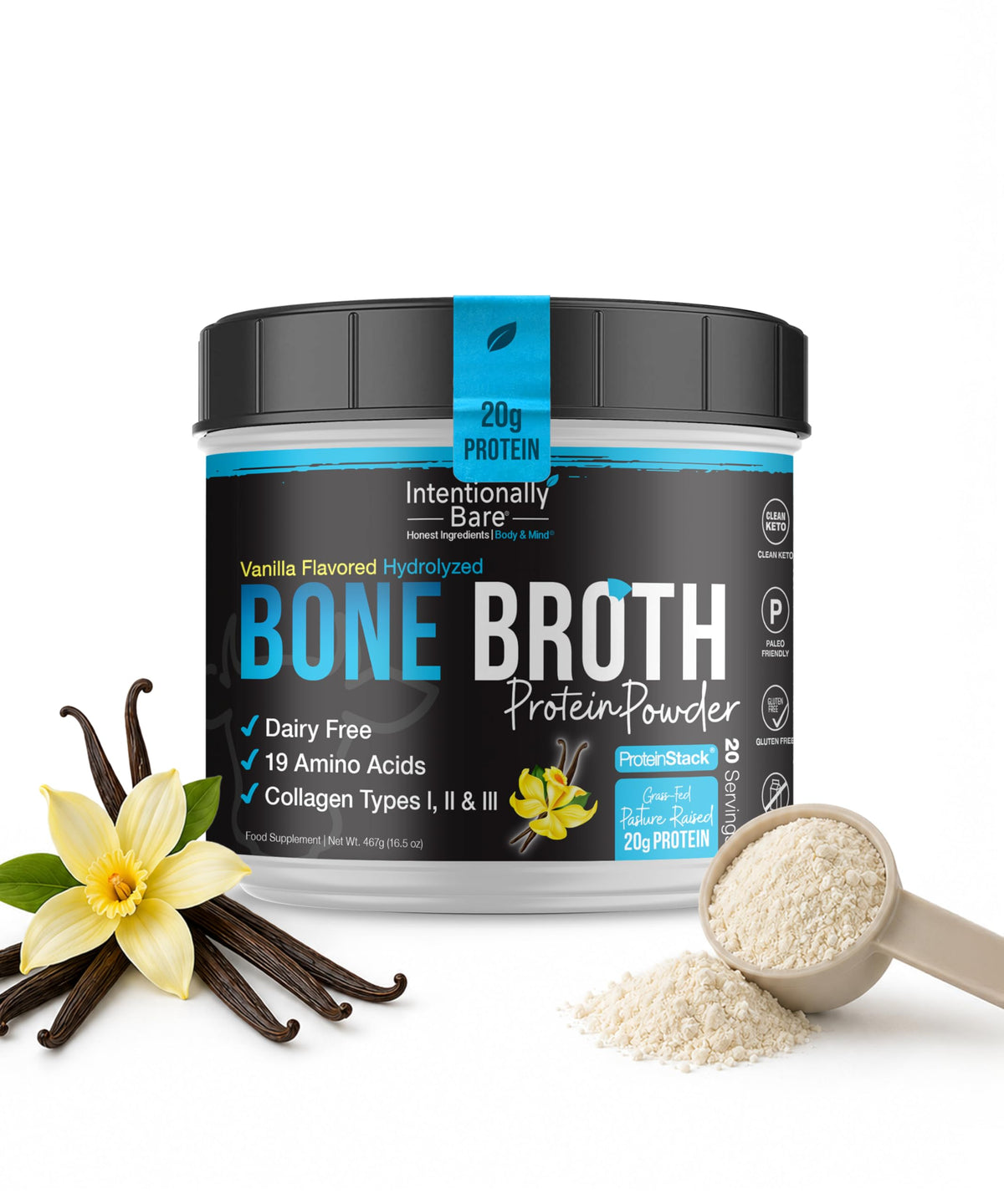 Grass-fed Vanilla Bone Broth Protein Powder 16.5oz K573