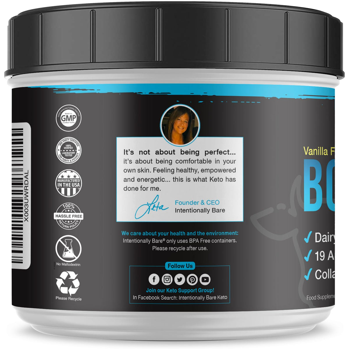 Grass-fed Vanilla Bone Broth Protein Powder 16.5oz K573