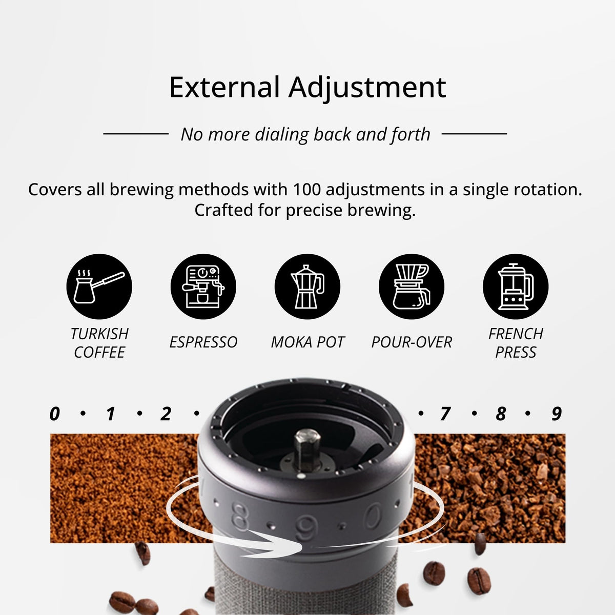 Manual Coffee Grinder Silver with Carrying Case Stainless Steel Conical Burr X4438