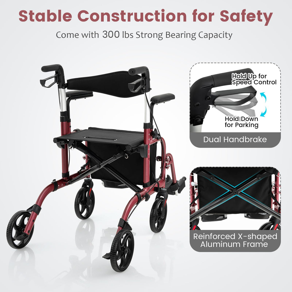 2 in 1 Folding Rollator Walker with Seat X88020