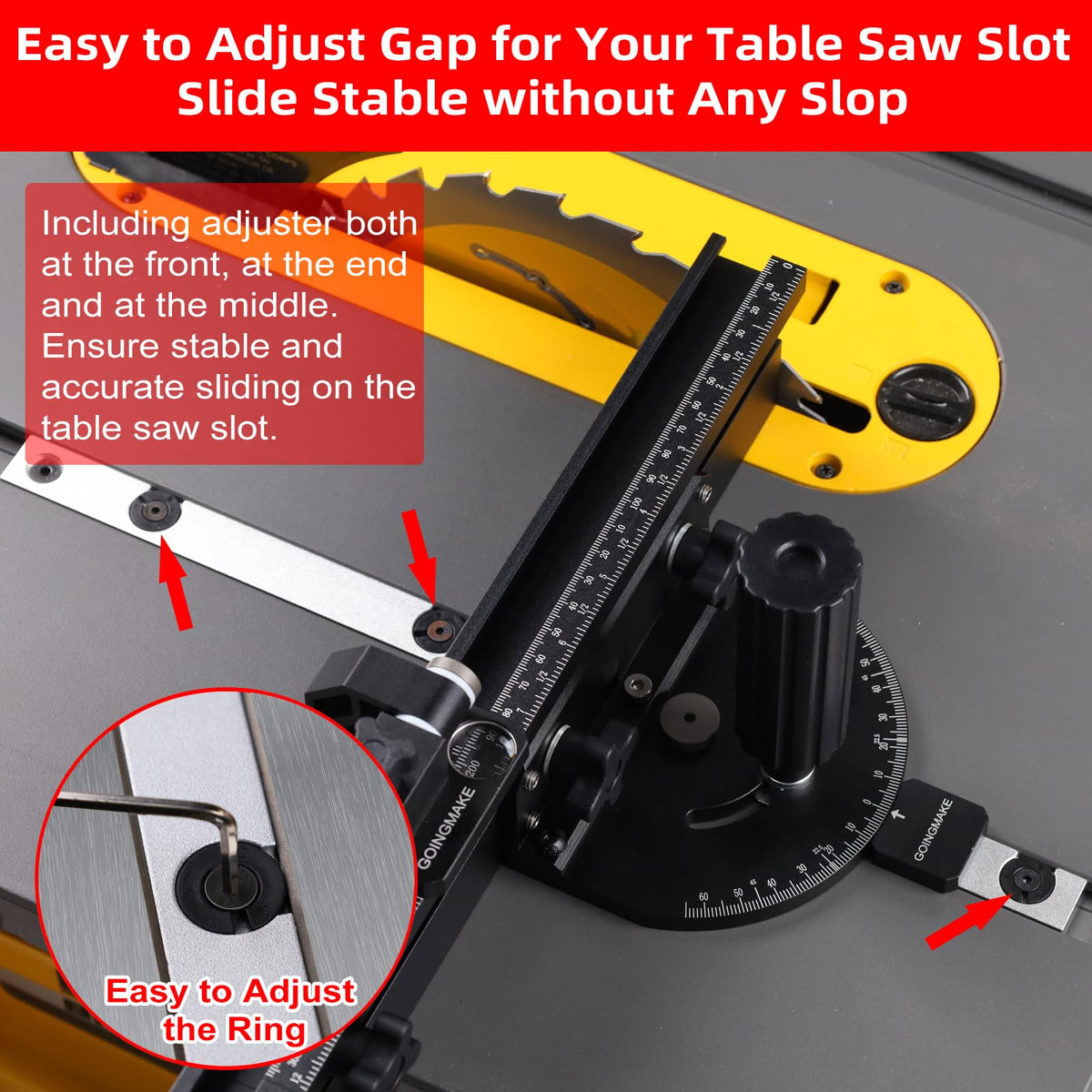 Compact Table Saw Miter Gauge with Extendable Fence X7400