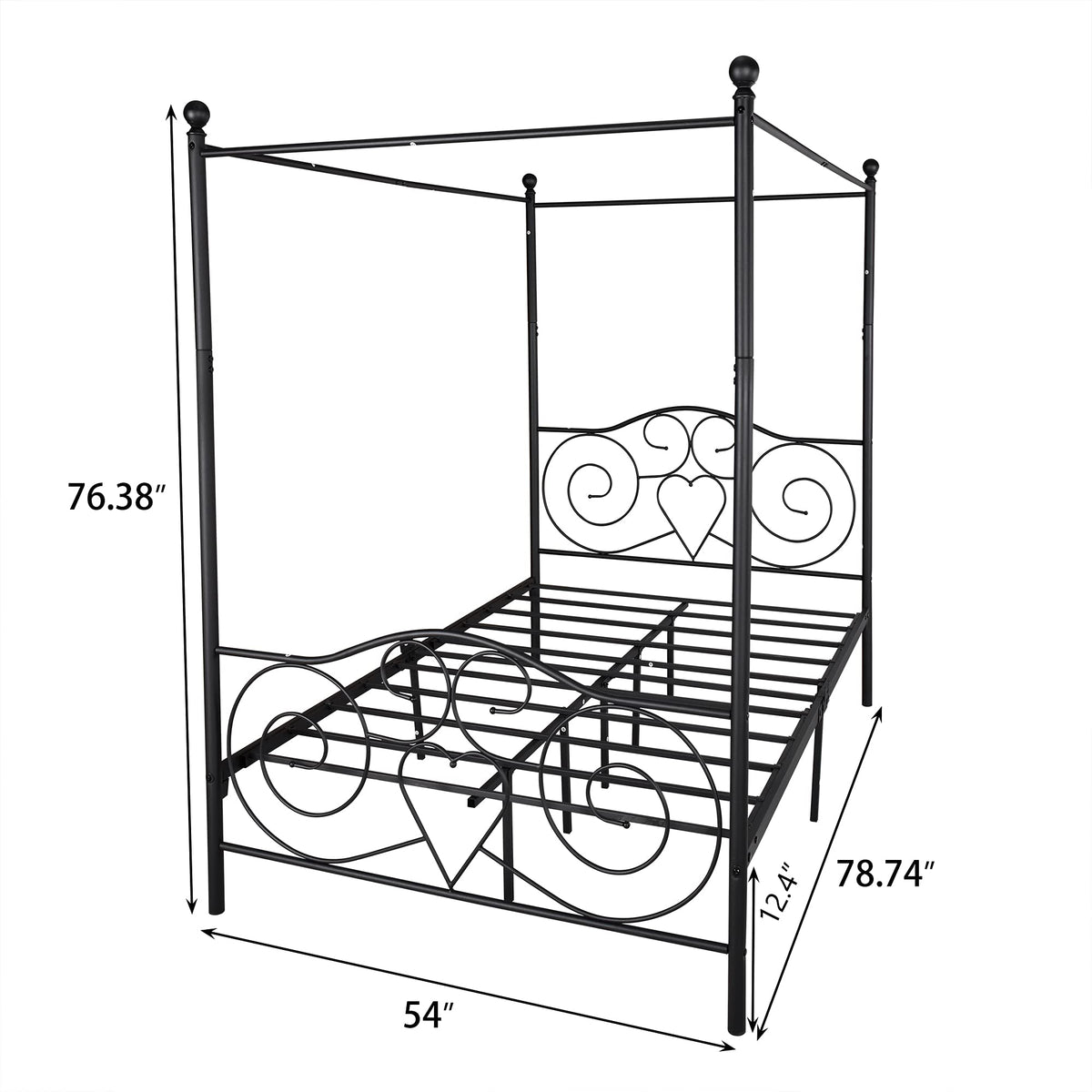 Black Steel Slat Bed Frame with Headboard and Footboard V72548