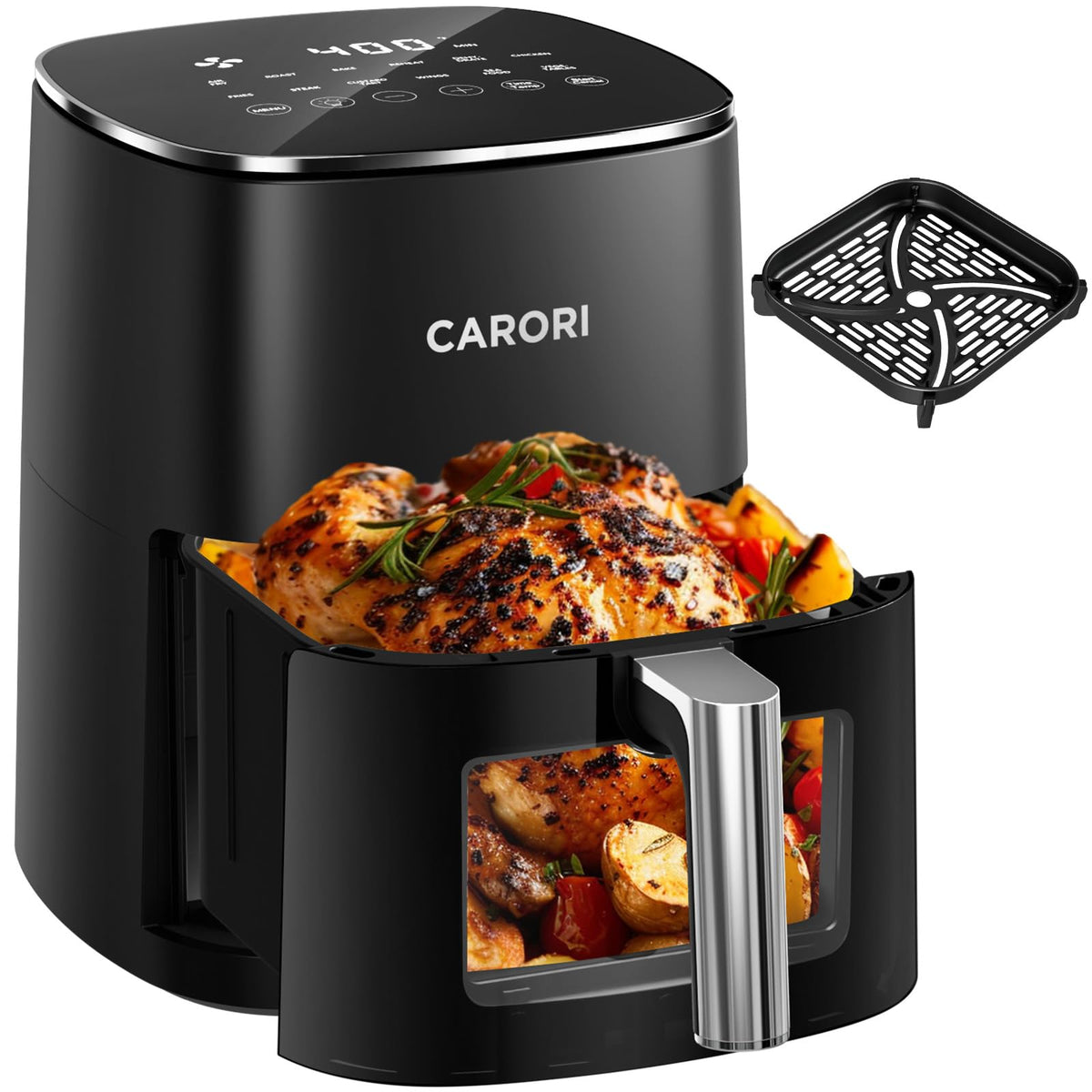 6 Qt Air Fryer with Viewing Window, 12 Presets, Nonstick Dishwasher-Safe Basket, Black Y308