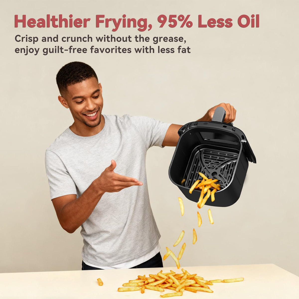 6 Qt Air Fryer with Viewing Window, 12 Presets, Nonstick Dishwasher-Safe Basket, Black Y308