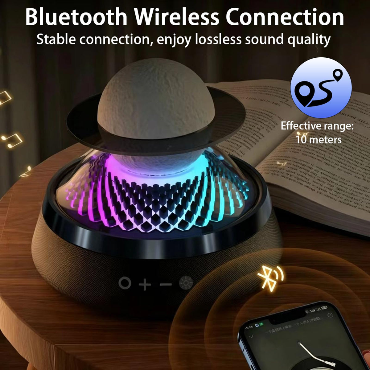 Black Portable Bluetooth Speaker with LED Night Light and Essential Oil Diffuser U9205